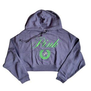 Victoria Secret PINK Crop Hoodie Blue Green Logo Hooded Long Sleeve M/L